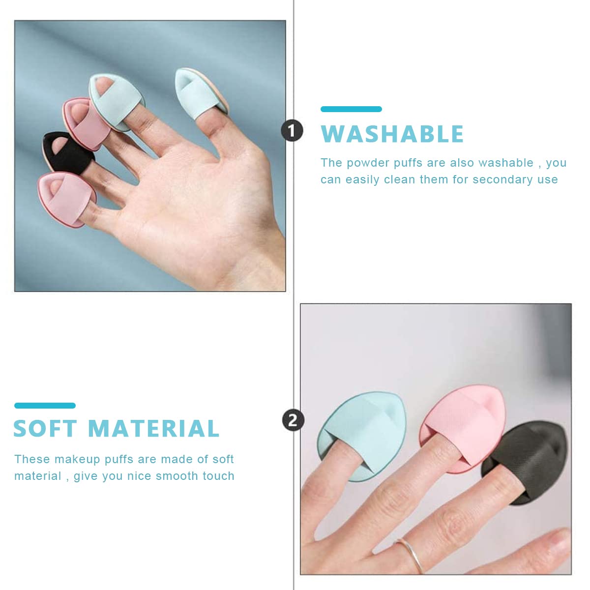 MAYCREATE 6Pcs Makeup Powder Puff for Women Beauty Blender Makeup Sponges Mini Finger Puff, Concealer Brush Alternatives, Makeup Blender for Nose Around, Freckles, Eye Bags (Multi)