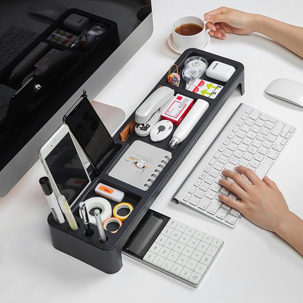 ZORBES Desk Organizer Shelf Space Saving Office Desk Organizer Pen Holder Multi Compartment Stationeries Tools Organzier Over Keyboard Organzier Stand, 47.5x14x7cm