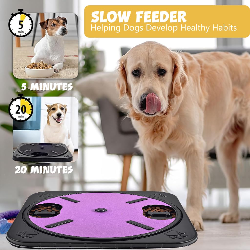 Qpets Dog Slow Feeder 2 in 1 Dog Slow Feeder Rotating Grinding Disc Dog Toy Foodgrade Plastic Dog Slow Feeder Disc Dog Slow Eating Training Disc with Rough Grinding Lid for Nail Grinding