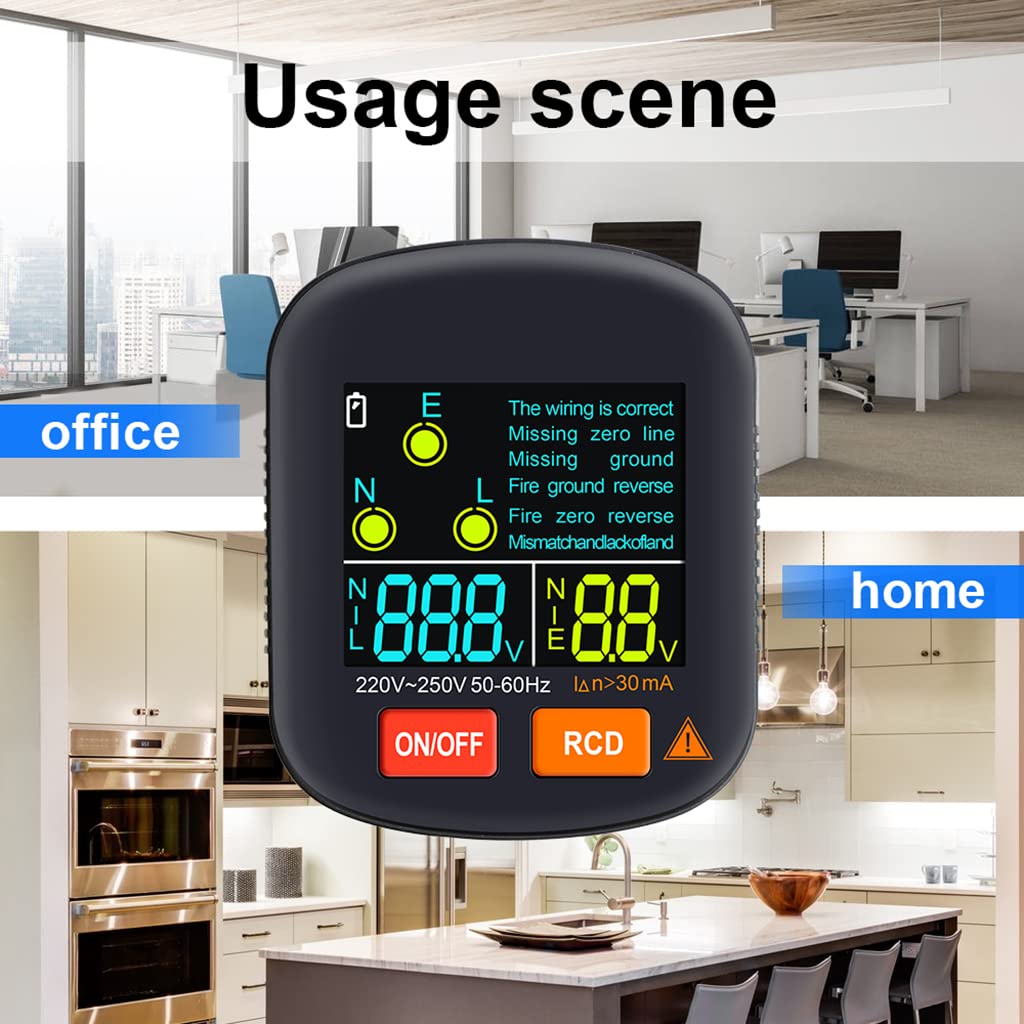 Serplex RCD Socket Tester, EU Plug Voltage Tester with Live Voltage and Leakage Voltage Display, Automatic Voltage and Leakage Check Battery Powered Wall Plug for Neutral Line Wire