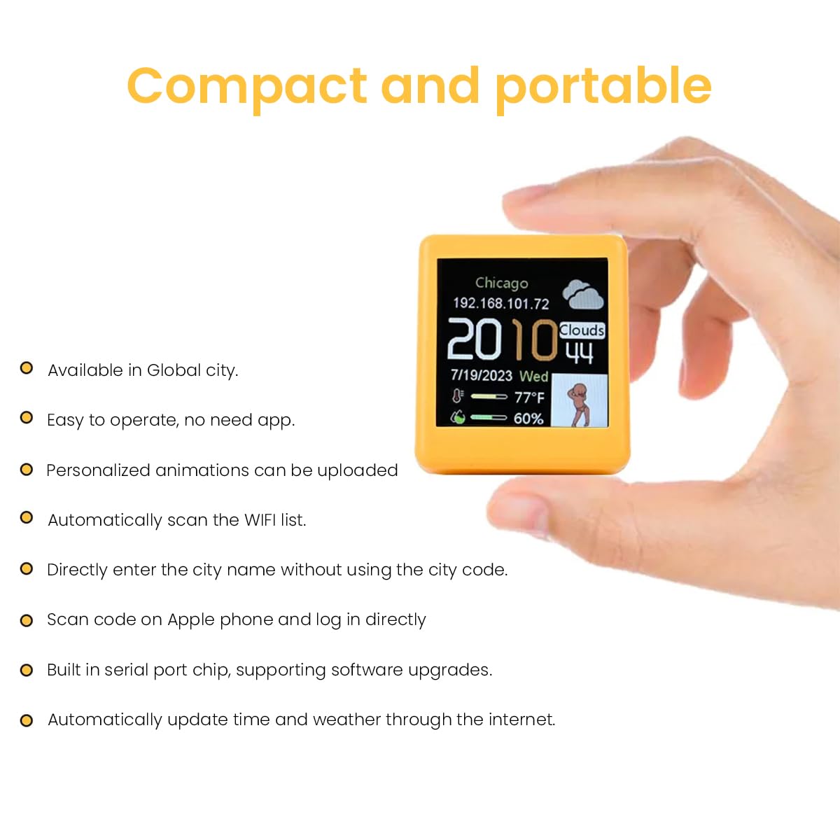 HASTHIP USB Rechargeable Alarm Clock Smart WiFi Alarm Clock Color LCD Desk Alarm Clock with Weather Station, Hygrometer & Thermometer, Auto Update Real Time Weather, NTP Auto Time Synchronization