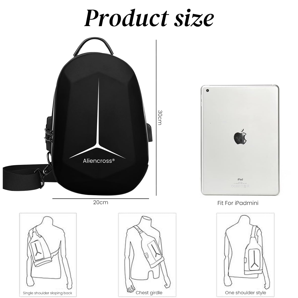 GUSTAVE Sling Bag for Men, Chest Bag for Men with Combination Lock Anti-theft Shoulder Bag Waterproof Hard Case with Quick Release Shoulder Strap for Business Outdoor Travel College