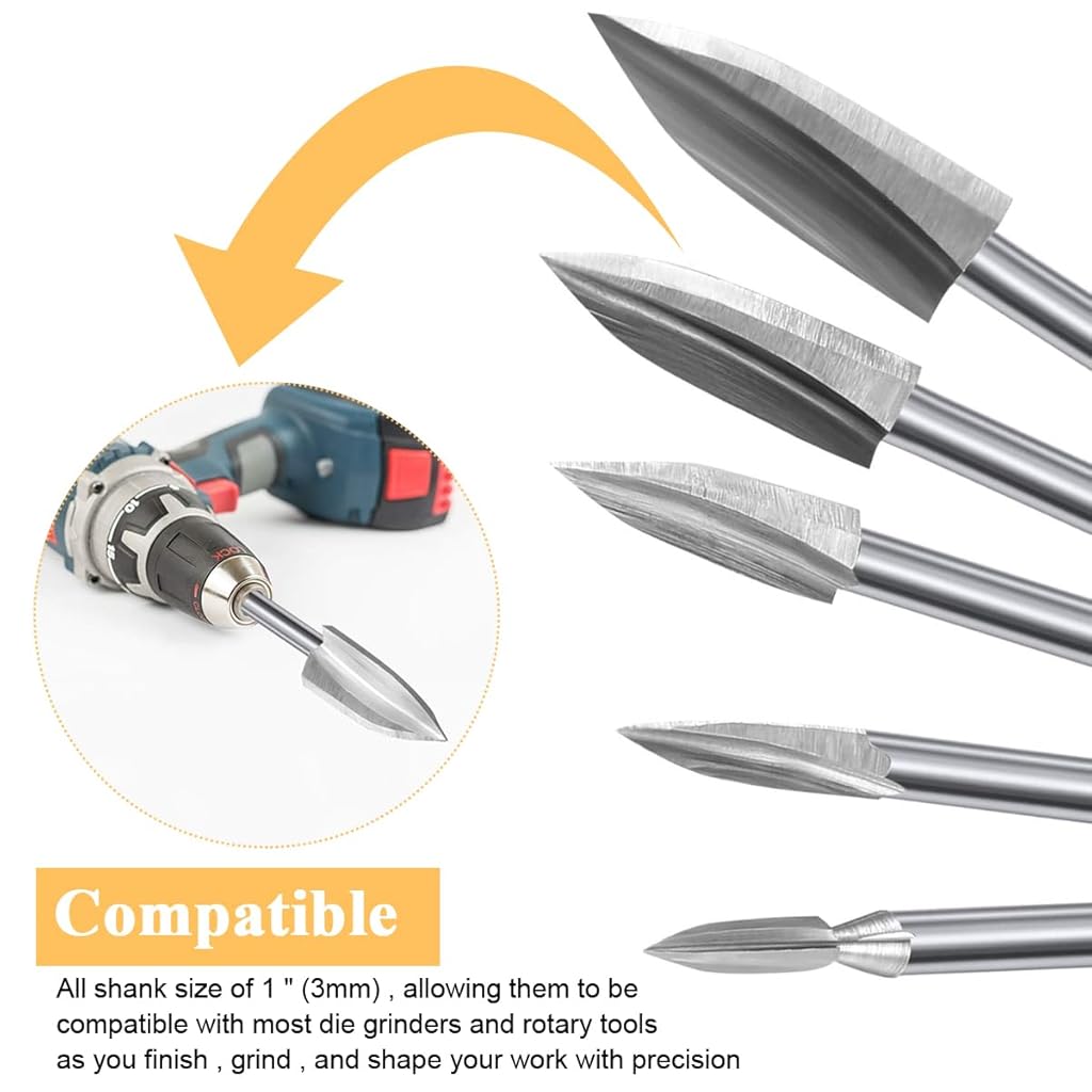 HASTHIP® Wood Carving Tools for Rotary Tool 15PCS HSS Woodworking Engraving Drill Bit Set Crafts Grinding Universal 1/8 Shank DIY Drilling Micro Sculpture