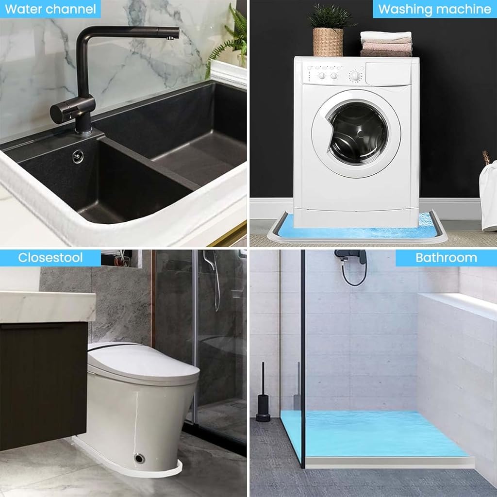 HASTHIP® 39 Inches Shower Threshold Bathroom Water Dam, ater Stopper for Bathroom Kitchen Slab Corner Threshold Water Dam Barrier Silicone Strip for Shower Floor Tiles, White