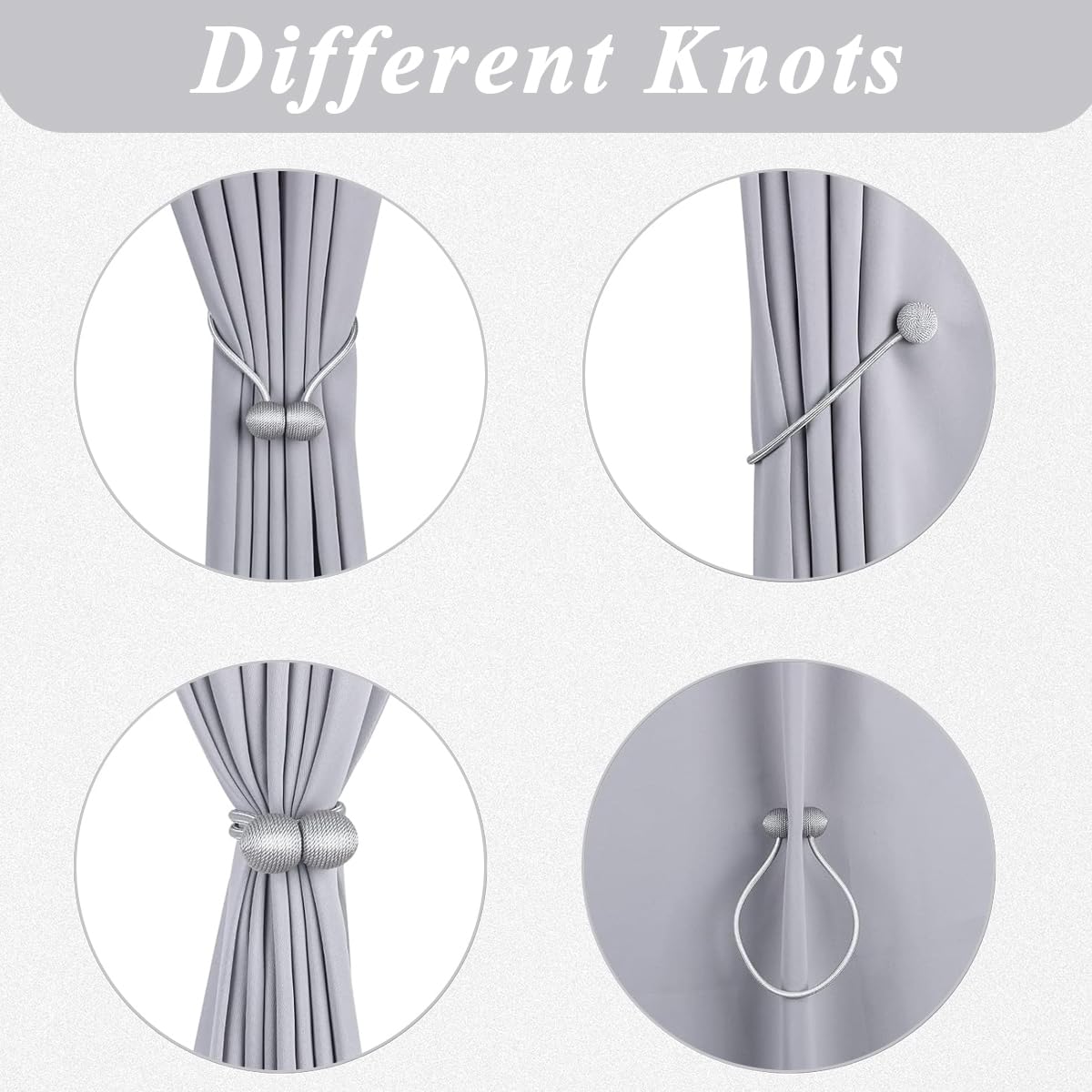 HASTHIP 4Pcs Magnetic Curtain Tieback Curtain Clips Rope Holdbacks Curtain Weaving Holder Buckles for Home Office Decoration, Grey