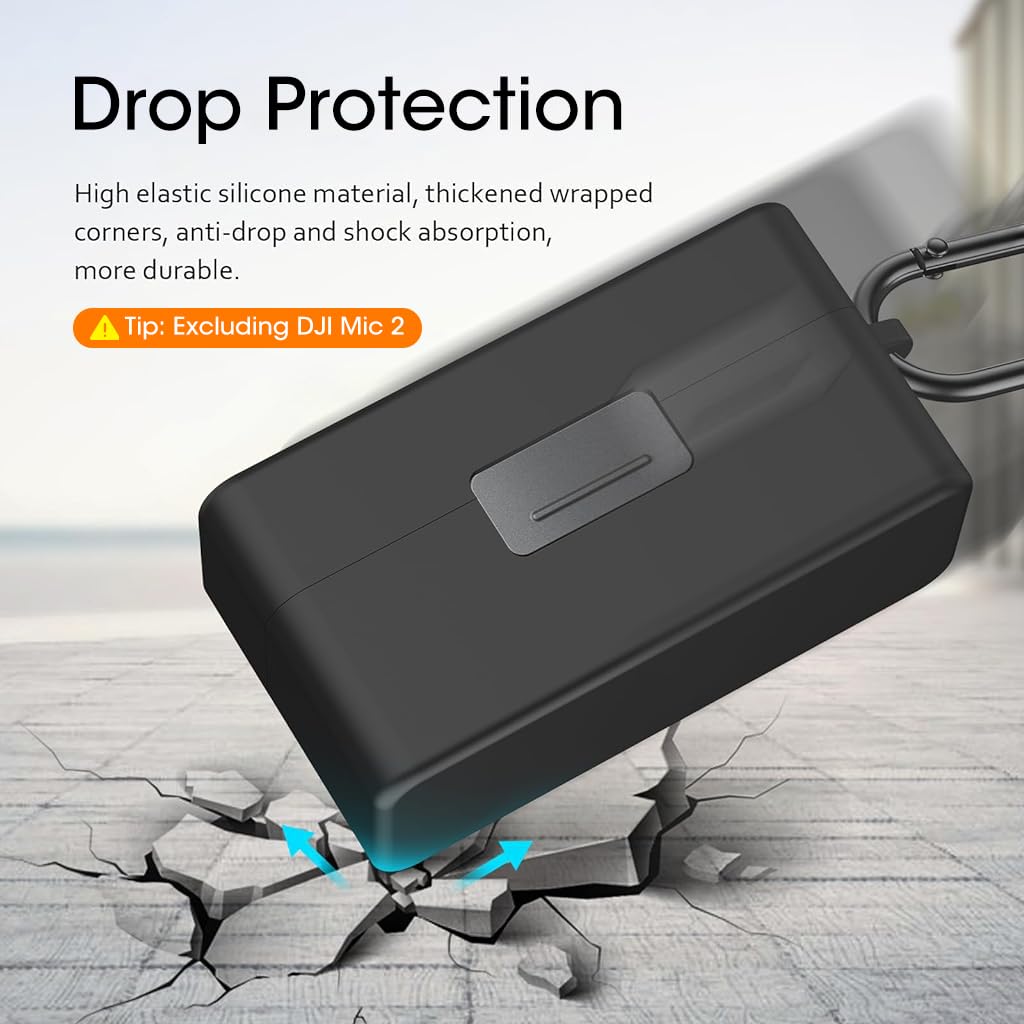 ZORBES Charging Box Case Protective Cover Sleeve for DJI Mic 2, Silicone Cover with Carabiner, Fully Protected Cover Anti-scratch Waterproof Silicone Skin Cover for DJI Mic 2 Wireless Microphone