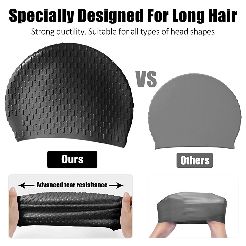 Proberos Silicone Swim Cap, Classic Silicone Swimming Cap for Adults, Swimming Cap Long Hair, Swimming Pool Cap, Waterproof Silicone Swimming Cap for Adult Woman and Men Easy Fit