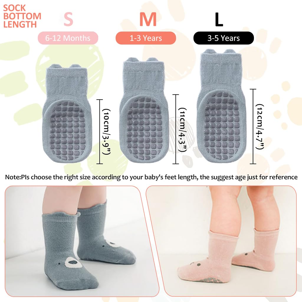 SNOWIE SOFT 5 Pairs Baby Socks Set 1-3 Years, Antislip Socks for New Born Baby, Non Slip Grip Ankle Socks with Non Skid Soles Infants Socks for Toddler Baby Girls Boys 12-36 Months Baby Shower Gifts