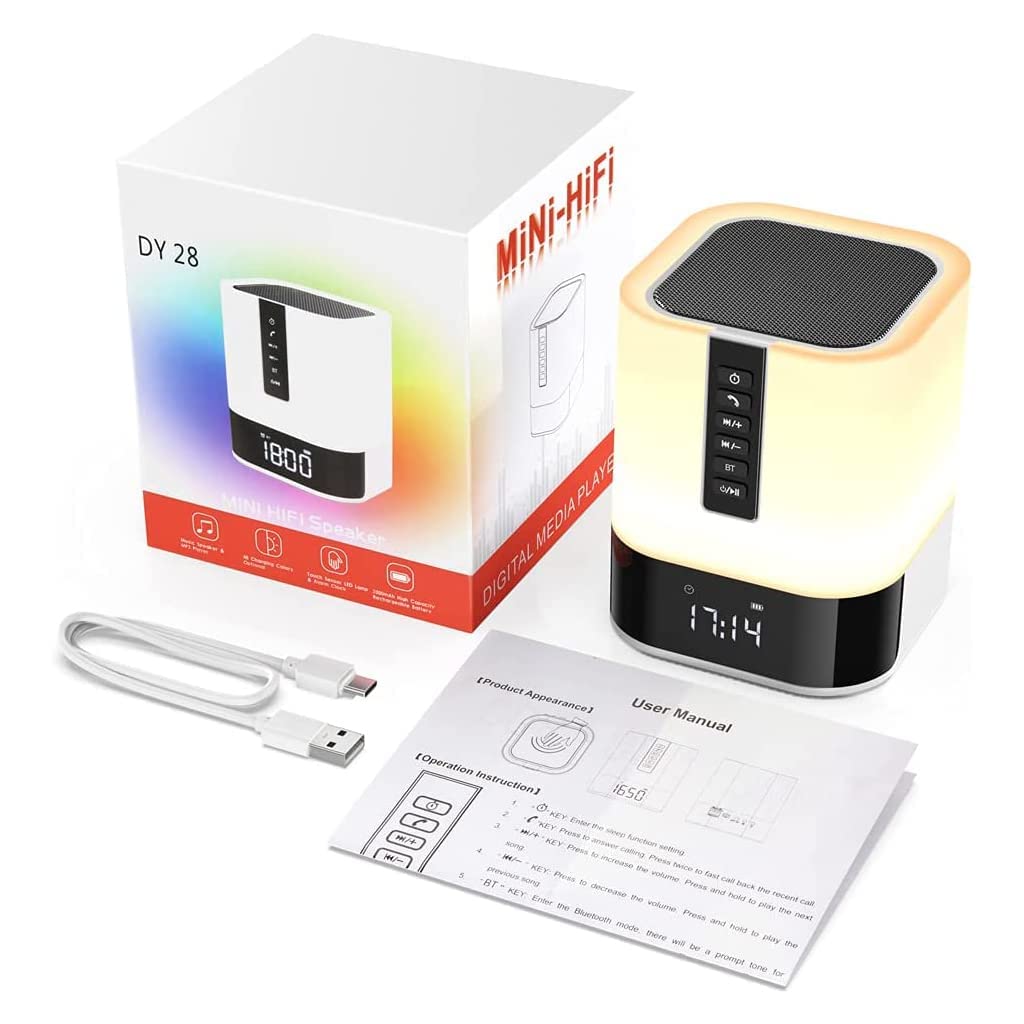HASTHIP Night Light Bluetooth Speaker, Wireless Light Touch Light, Alarm Clock Bluetooth Speaker Touch Control Bedside Lamp with White Noise, Support Remote Control, TF Card, U Disk, Brightness Adjusting