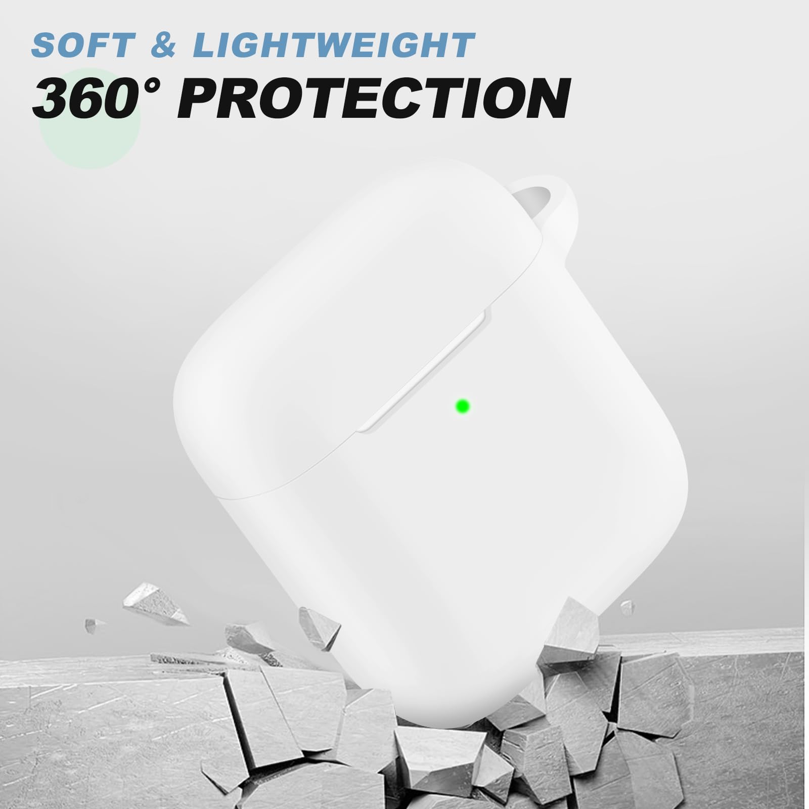 ZORBES AirPods Case AirPods Cover for Apple AirPods 2nd/1st Gen AirPods 2nd Generation Case Soft Silicone Anti-Scratch Protective Cover for AirPods with Carabiner & Earbud Cleaning Brush Kit White