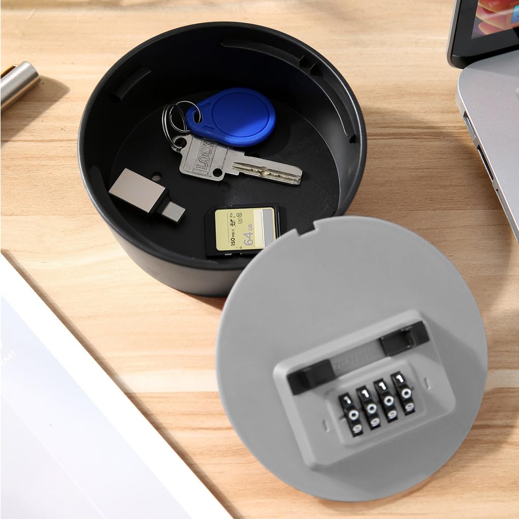 HASTHIP Key Box Safety 4-Digital Combination Lock 4 Inches Round Safe Key Organizer Box with Combination Lock Robust PVC Key Lock Box Wall Mounted Keys Box with Installation Tools