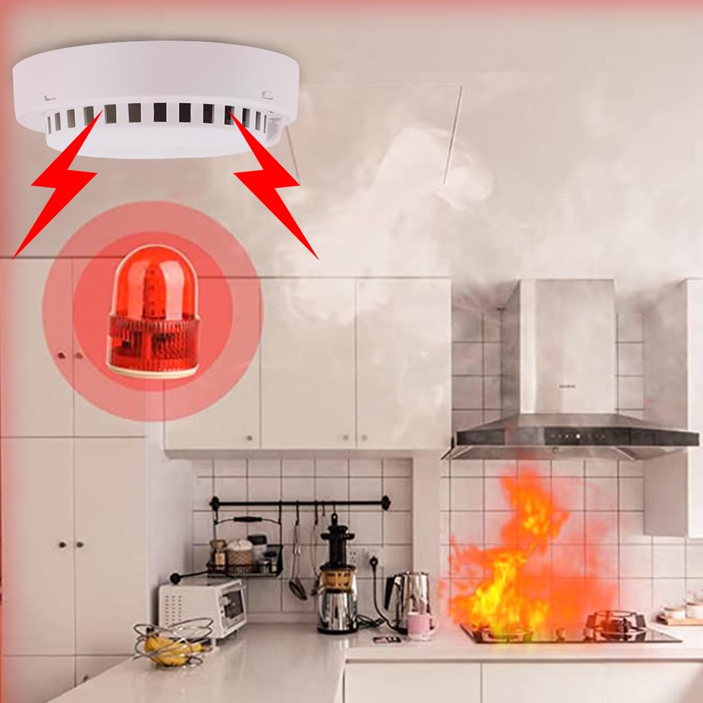 HASTHIP Smoke Detector Smoke Alarm Fire Alarm with Photoelectric Sensor, 85dB High Decibel Smoke Alarm with Flashing Light Alarm for Home, Office, Kitchen Battery Operated (Battery Not Included)