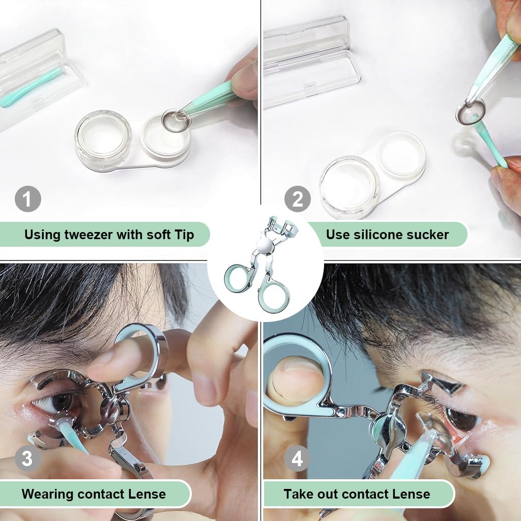 HANNEA Contact Lenses Wearing Aids Set Beginners Friendly Eyelids Holder Eyelids Spreader Tool Set with Contact Lens Tweezer, Contact Lens Inserter & Remover, Contact Lens Case