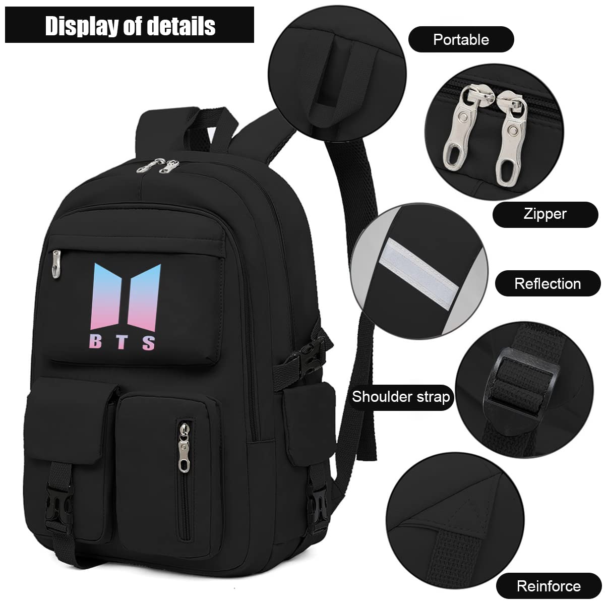 PALAY BTS Bags for Girls School Bags Kpop BTS Bangtan Theme Prints Casual Backpack for Student Laptop Bag College School Bag for Boys