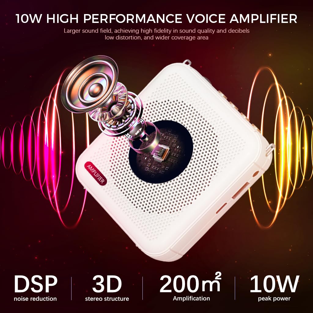 ZORBES 10W Mini Voice Amplifier Portable Rechargeable with Wired Microphone Headset & Waistband, Voice Amplifier for Teachers, Presentation, Tour Guides, Meeting, Coaches(White)
