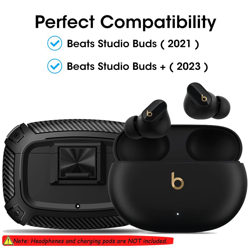 ZORBES Case for Beats Studio Buds, Protective Case Cover Beats Studio Buds 2021/2023 TPU Charging Case Cover with Lock Button & Carabiner Shockproof Beats Studio Buds Earbuds Accessories, Black