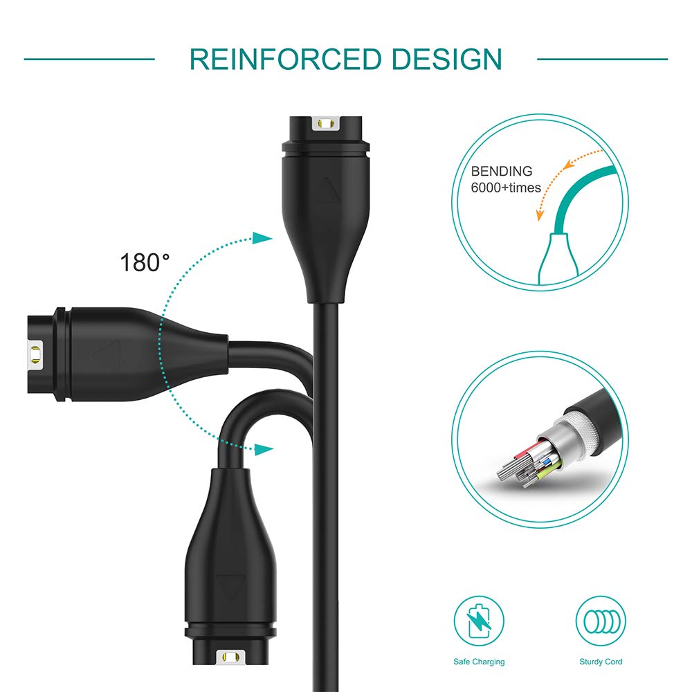 ZORBES Charger Compatible with Garmin Fenix 5 5S 5X,Replacement USB Data Sync Charging Cable for Garmin Smart Watch Vivoactive 3,Vivosport,Approach S60 X10,Forerunner 935,Quatix 5,D2 Charlie,Black