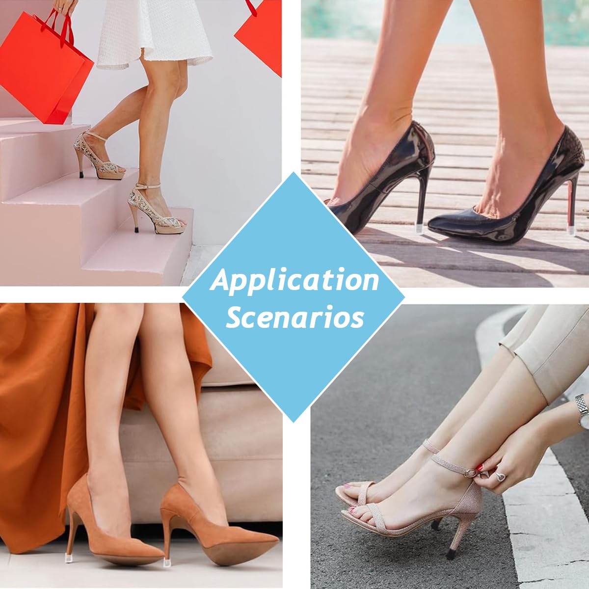 MAYCREATE 8 Pairs High Heel Protectors Protective Heel Caps 2 Designs, 4 Sizes High Heel Protectors Heel Stopper for Walking on Grass and Uneven Floor (XXS, XS, S, M)