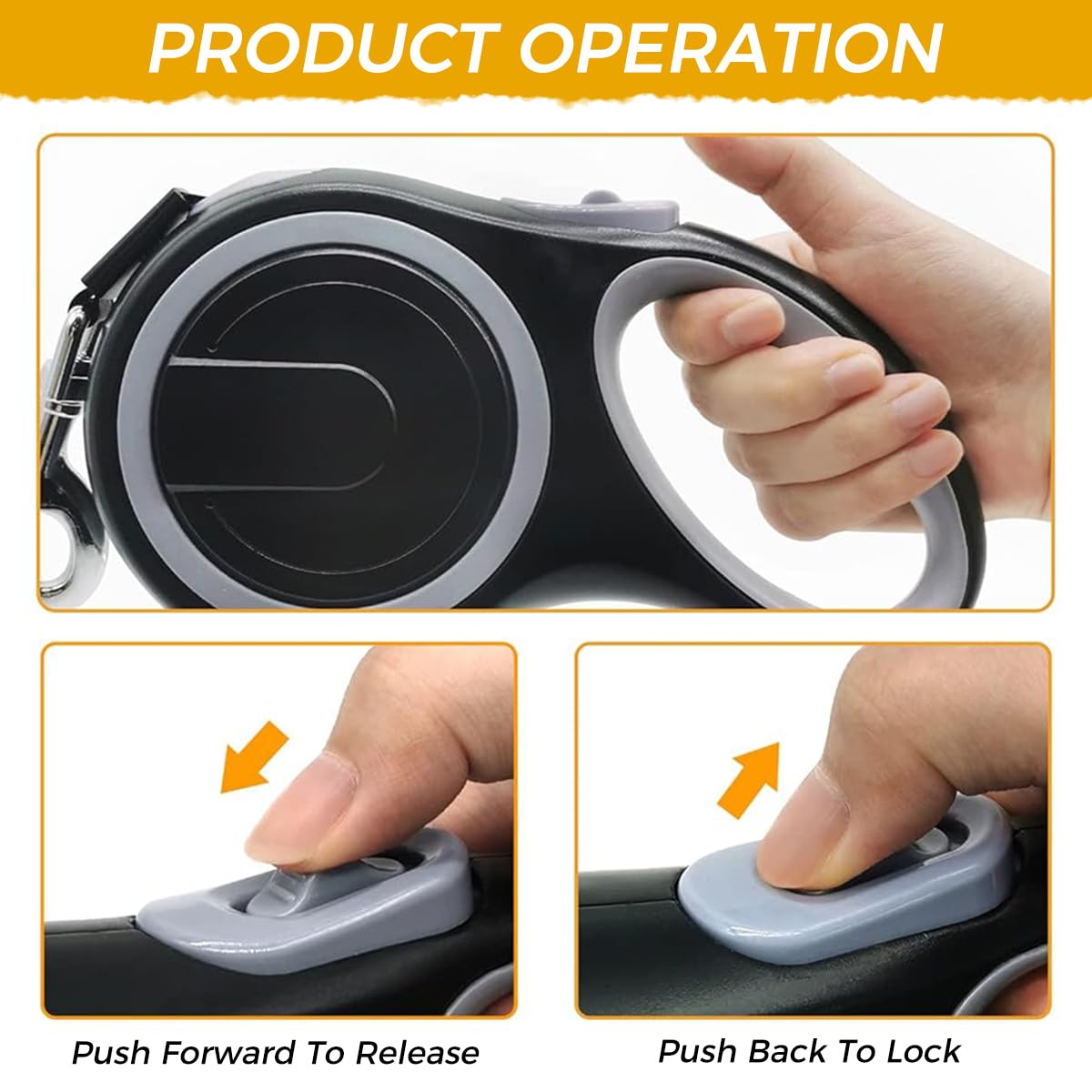 ZIBUYU Retractable Dog Leash 16 Feet Ergonomic Long Leash for Dog and Cat Anti-Slip Handle Quick Release Buckle, One Button Lock & Release, Dogs Leash Flexi for Small to Large Dogs Up to 50kg - Black