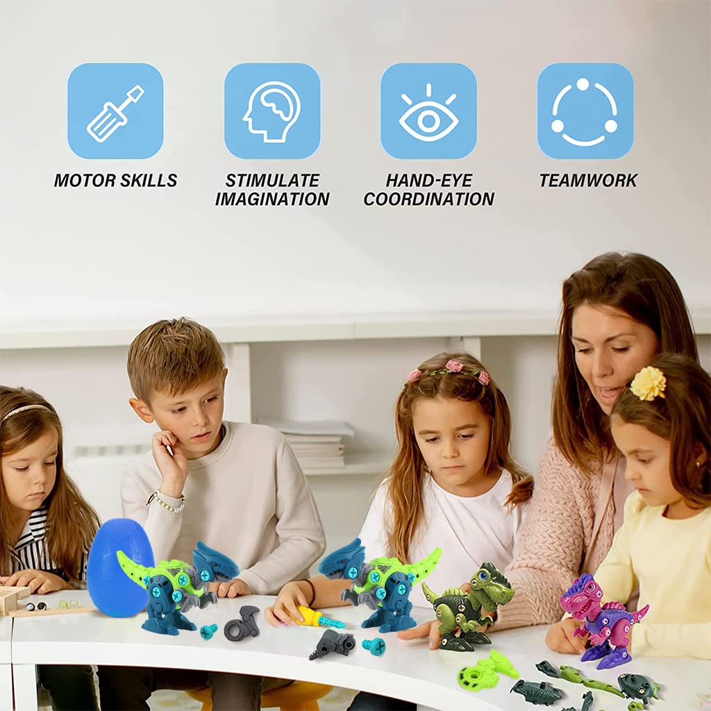 PATPAT Dinosaur Toys for Kids STEM Construction Building Toys for Kids,Dinosaur Toy with Toy Screwdriver Dinosaur Egg Assembling Building Block Toy Birthday Gifts for 4-8 Year Old Boys Girls (Blue)