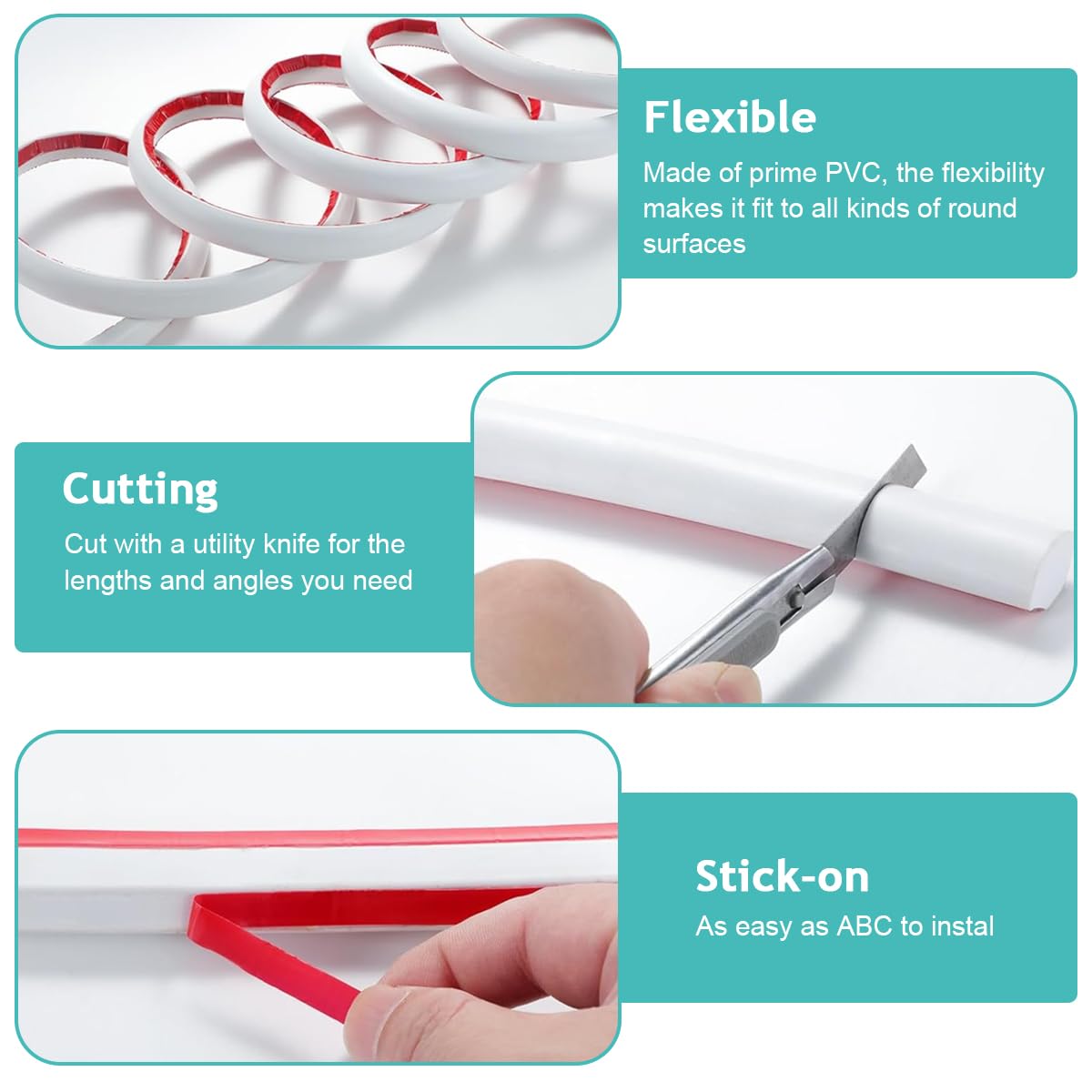 HASTHIP Flexible Trim Caulk Strip, 16.4Ft Moulding Wall Corner Trim Self Adhesive, Peel and Stick Trim for Molding, Laminate Flooring, Wall Ceiling, Cabinet Countertop