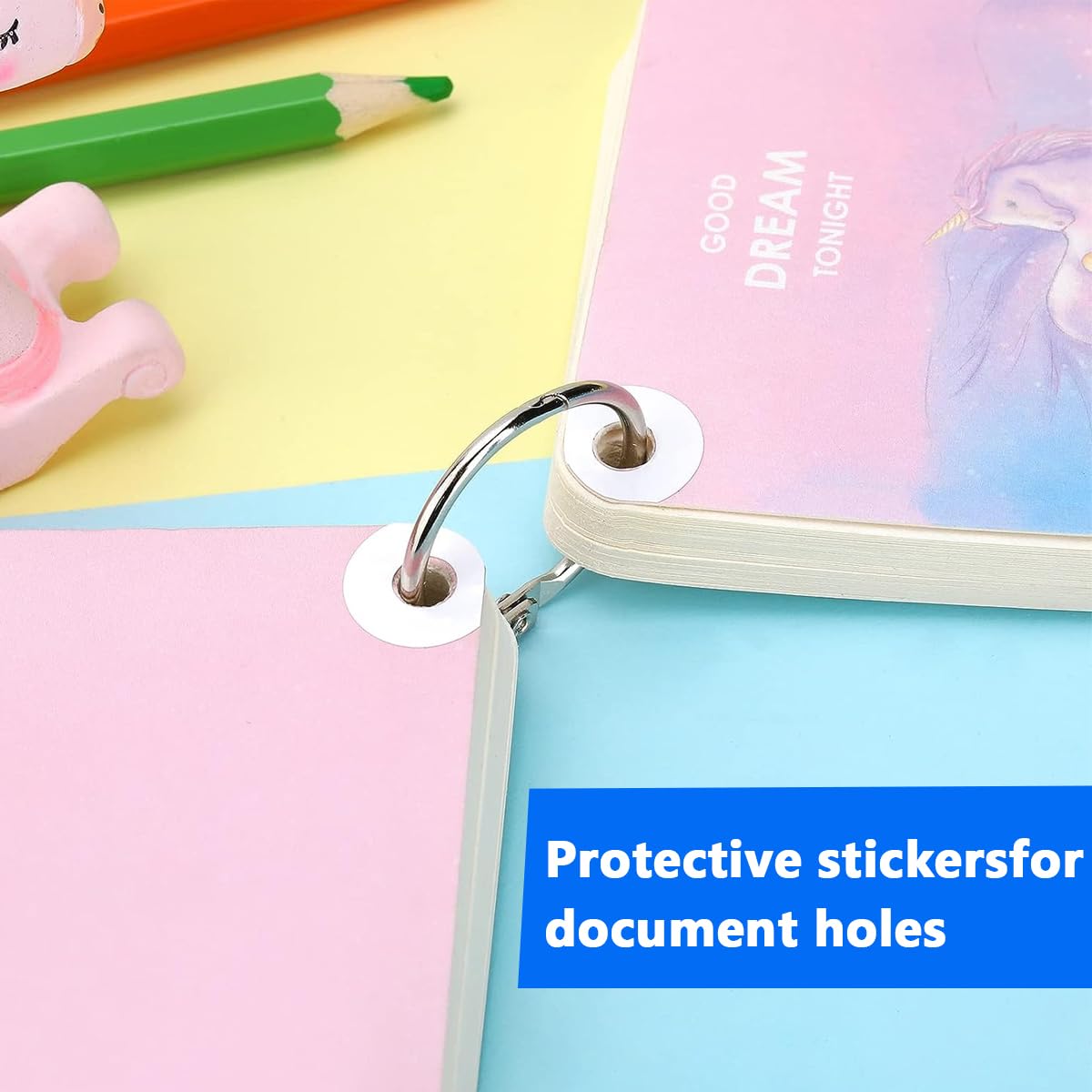 HASTHIP 250 Pcs Labels Stickers for Hole Reinforcement, Waterproof Adhesive Ring Loose-Leaf Paper Hole Punch Protector Page Reinforcers Stickers for Office School Home Supplies (Clear)