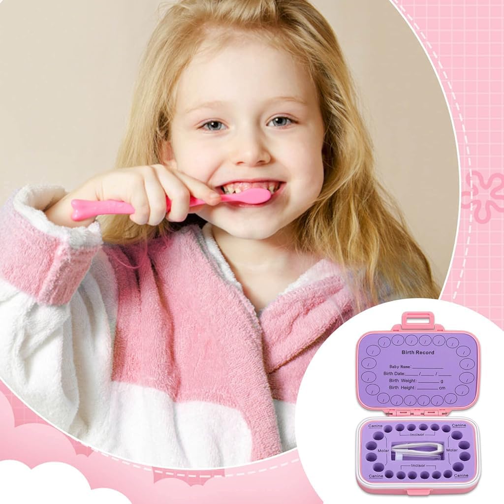 SNOWIE SOFT Baby Teeth Box Baby Hair Keeper Baby Teeth Keepsake Case Cute Pink Waterproof Baby Tooth Container Personality Baby Teeth Box Baby Tooth Gift for Kids