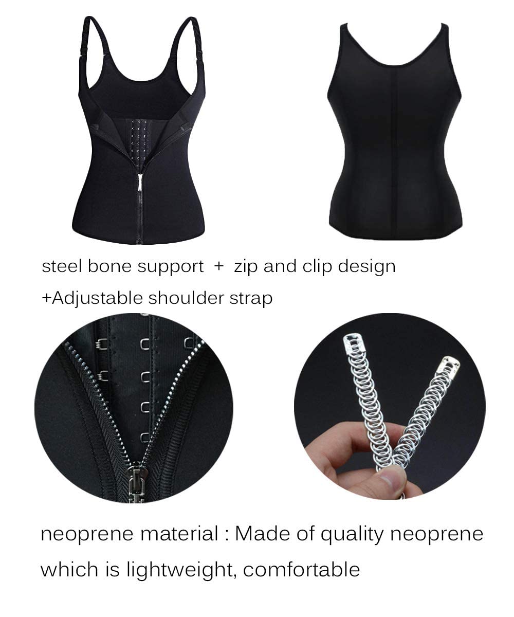 PALAY Waist Trainer for Women Corset Shapewear with Zipper, Women's Waist Cincher Tank Top Vest Sport Workout Girdle Hourglass Body Shaper with Adjustable Straps, XL, Black