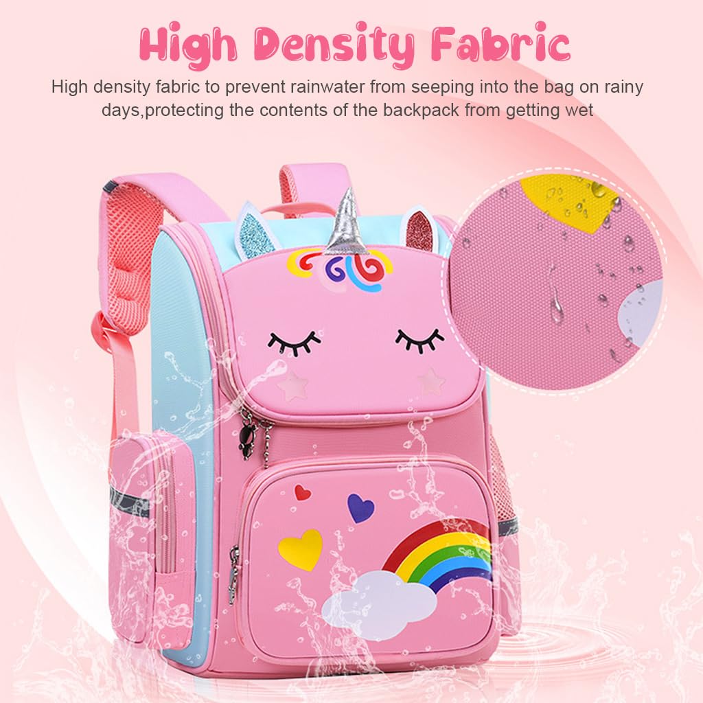 PALAY Girls School Backpack Unicorn Cartoon Backpack Primary Bookbag Waterproof Backpack for School, Travel, Camping, Burden-relief Backpack School Gift for Kids 6-12 Years Old