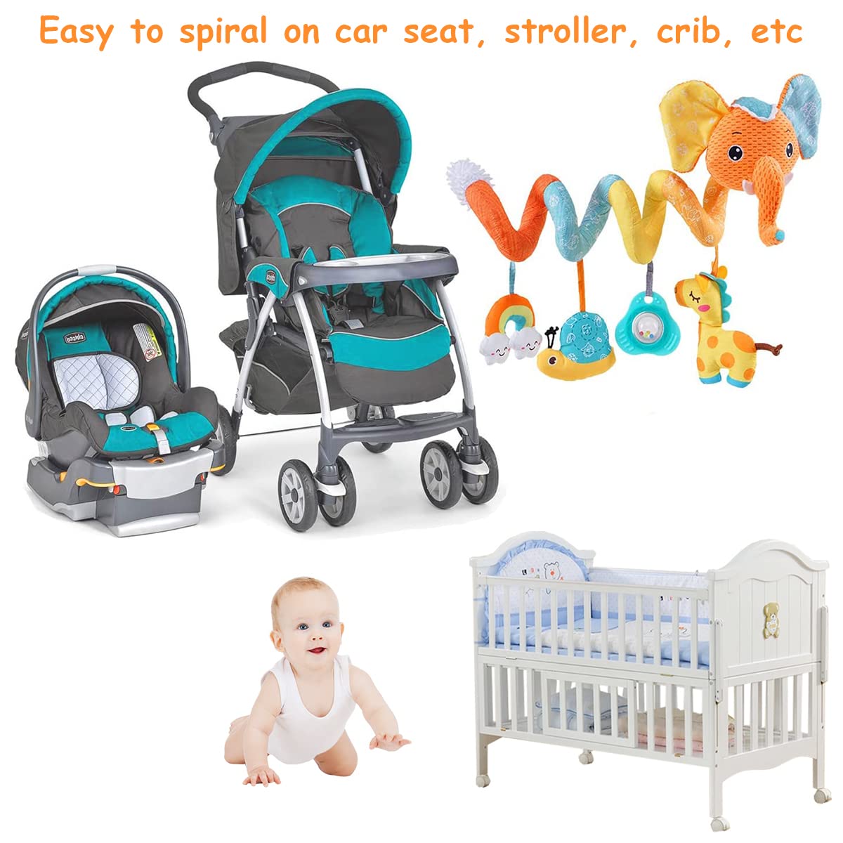 PATPAT Hanging Toys for Babies 0-6 Months, Baby Hanging Toys Stroller Toy, Rattles for 6 to 12 Months Baby Cradle Toys Hanging, Activity Spiral Stroller Rattles, Baby Car Seat Pram Toy with Rattles