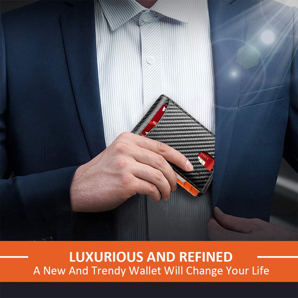 GUSTAVE Leather Wallet for Men with RFID Blocking, Carbon Fiber Style Large Capacity Wallets, Stylish Card Organizer Card Holder for Men Gents Wallets