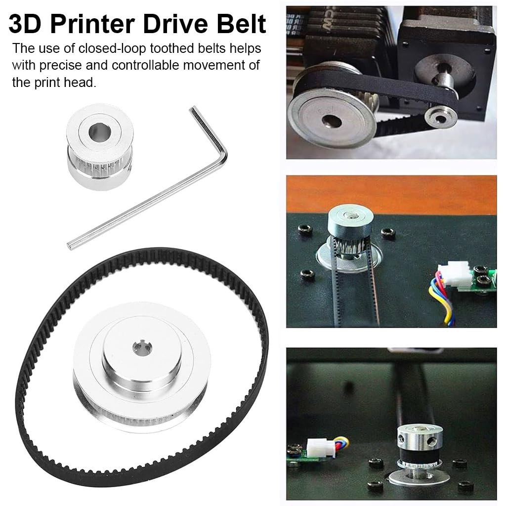 Serplex Synchronous Wheel for 3D Printer Timing Pulley Printer Timing Gear for 3D Printer with FDM Tech 20 & 60 Teeth 5mm Bore Aluminum Timing Pulley with Length 200mm x6mm Belt