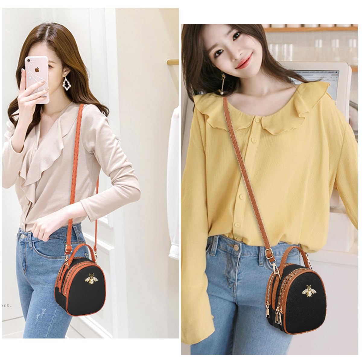 PALAY Women Sling Bag Fashion PU Daily Bag Small Crossbody Bag Shoulder Bag Hand Bag for Women Multi Layer Sling Bag with Detachable Shoulder Strap