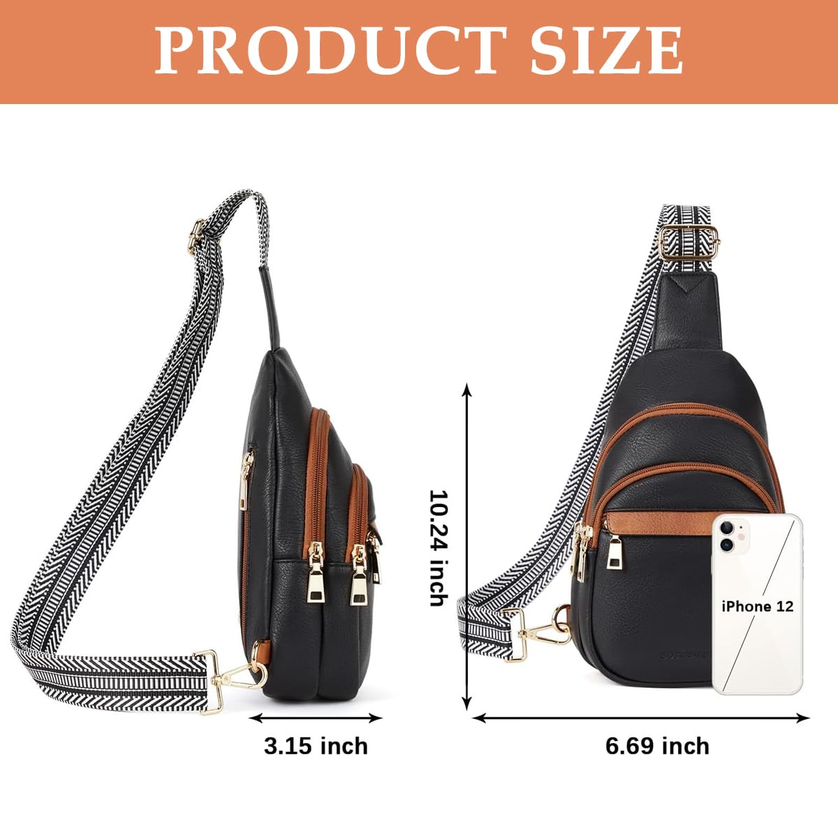 PALAY Chest Bag Unisex Crossbody Bag Men Women Shoulder Bag PU Bag with Woven Print Quick Release Adjustable Strap, Stylish Chest Bag for Commuting, Travel, Outdoor Activities, Cycling (Black)