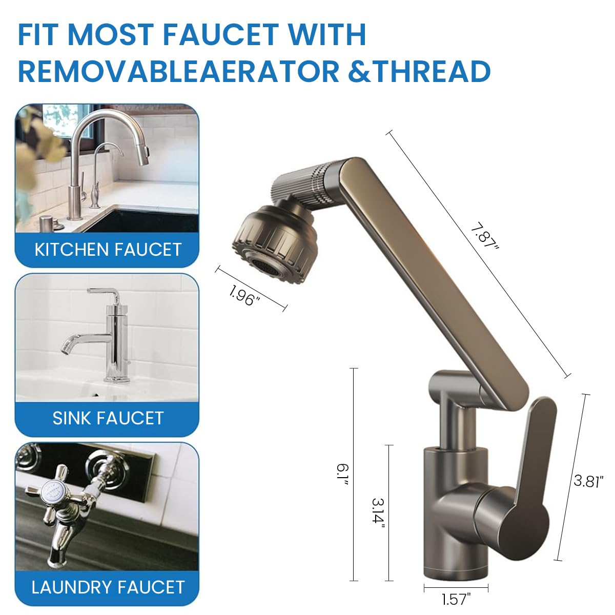 HASTHIP 1080° Swivel Faucet Extender for Kitchen Sink, Cold / Hot Pressurized Water Faucet with 2 Spray Mode, Single Handle Faucet Extender for Taps, Zinc Alloy Health Faucet Sink Faucet Extender