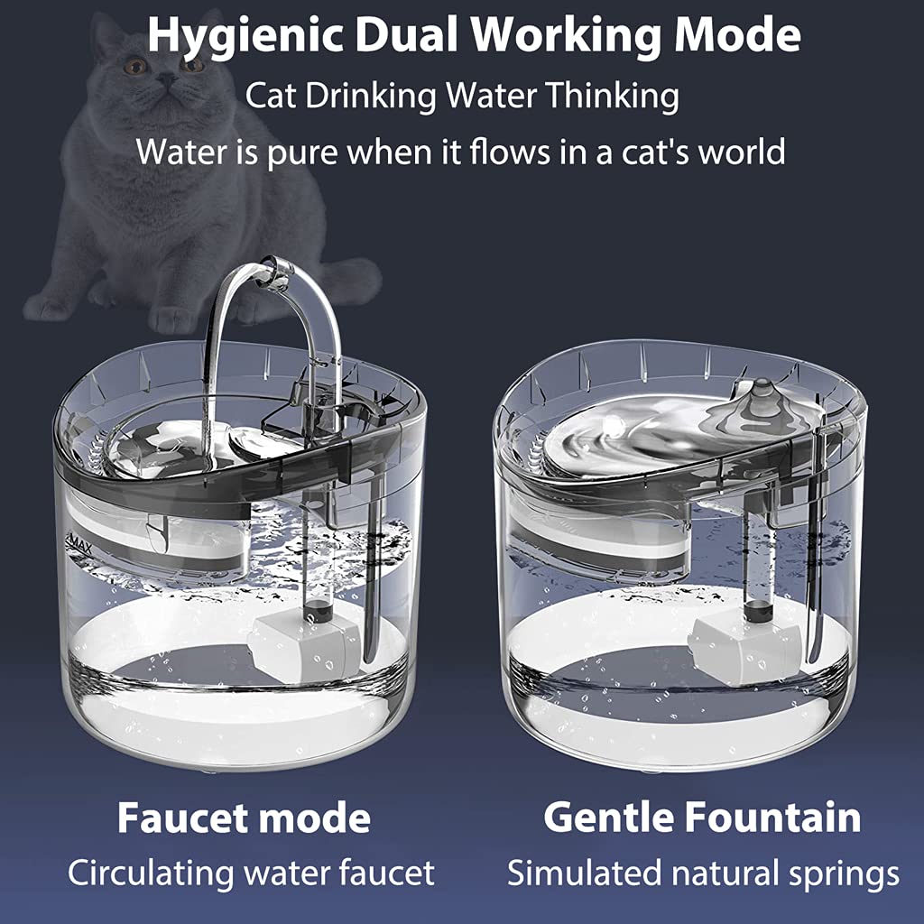 Qpets Automatic Cycle Multiple Filtering Cat Water Fountain Dog Water Dispenser 1.8L Super Quiet Automatic Pet Drinking Fountain with Faucet Kits