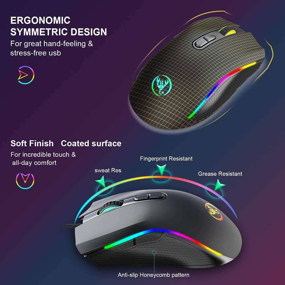 Verilux Wired Gaming Mouse Ergonomic Gaming Mouse with 7 Programmable Keys,6 Adjustable DPI,LED Backlit USB Plug and PlayFor Laptop, PC, Windows, Mac