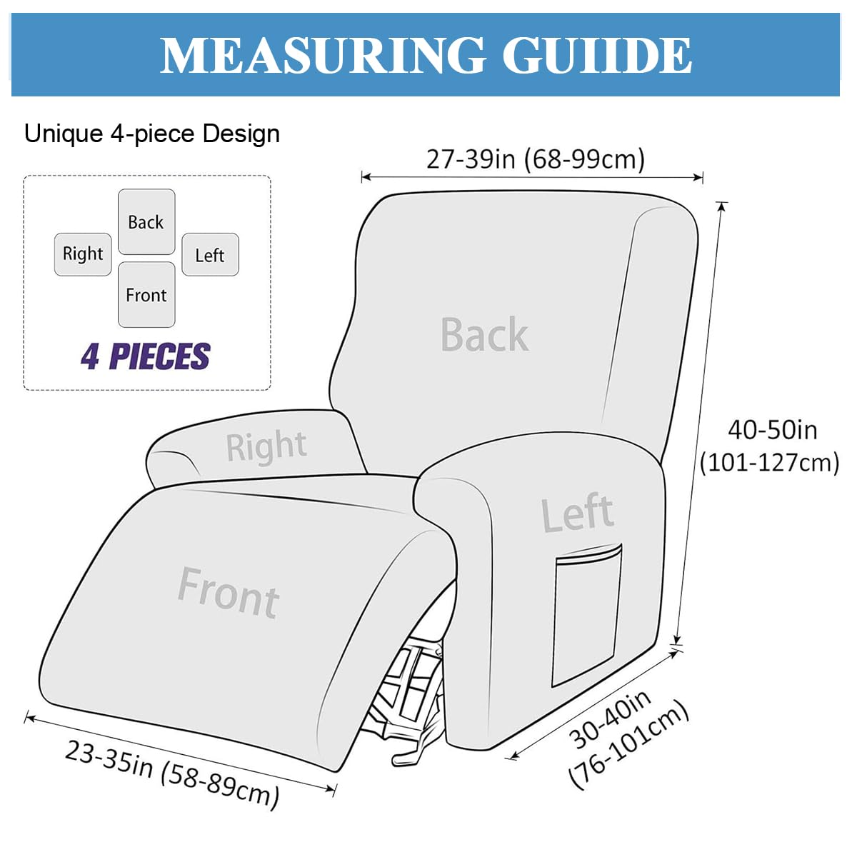 HASTHIP 4Pcs Recliner Chair Cover, Stretch Recliner Slipcover Latest Jacquard Chair Cover for Recliner Chair Soft Reclining Chair Slipcover Jacquard Pattern Furniture Protector