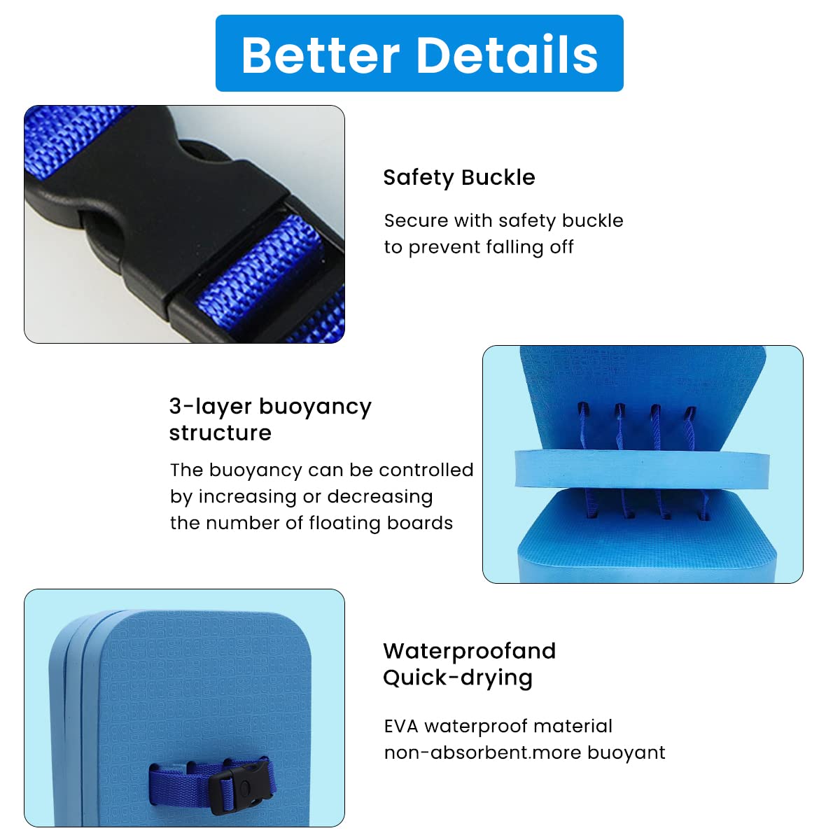 Proberos Swimming Floating Belt with Adjustable Belt, Detachable 3 Layer Foam Back Floating Board for Pool Swim Buoy Swimming Accessories for Kids Adults (27 * 20 * 8cm)