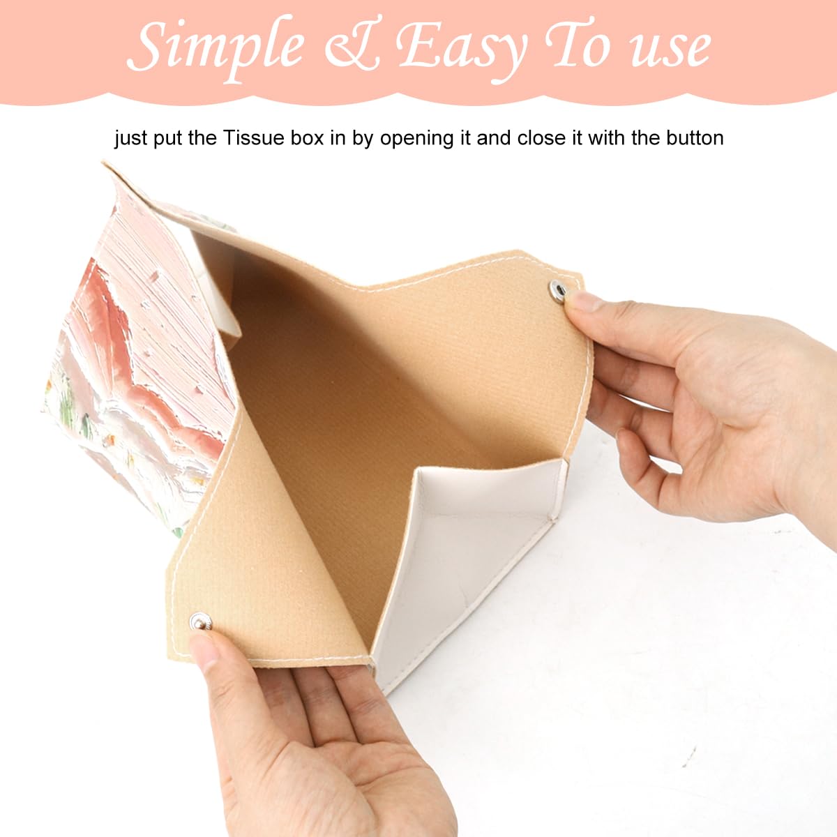 HASTHIP Car Tissue Box Tissue Paper Box PU Pink Floral Print Face Tissue Box Holder High Class Tissue Box Holder for Living Room, Office, Car, 19x14cm