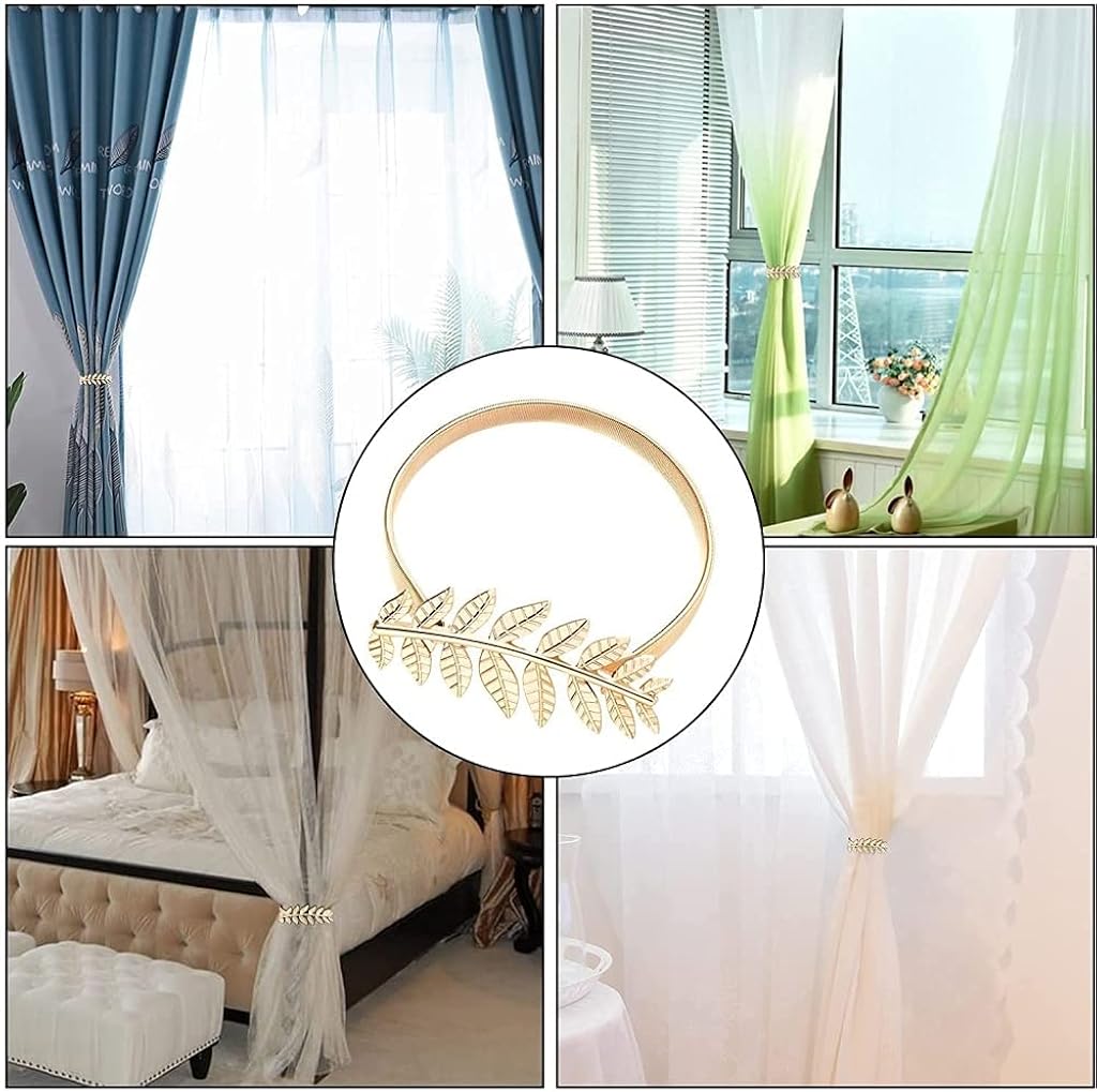 HASTHIP® 2 Pack Adjustable Curtain Tiebacks Alloy Straps with Clip Buckle Gold 3PCS