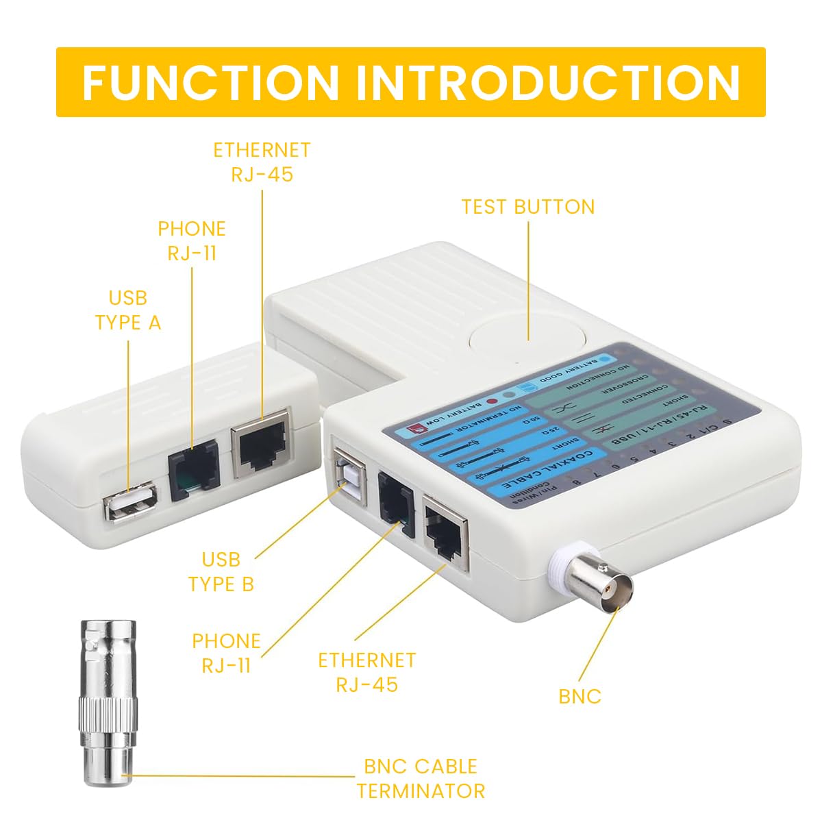 Serplex 4 in 1 Multi Network Cable Tester Tool, Universal Network Cable Tester Device for USB/BNC/Rj11/Rj45 LAN Cable UTP STP Wire Tester (Battery not included)