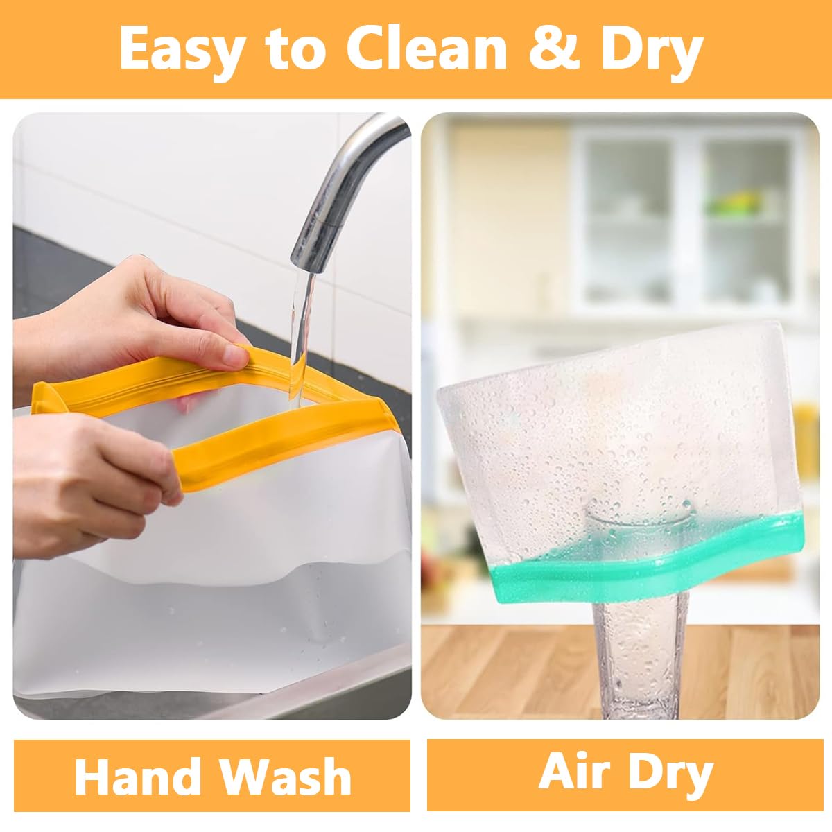 Supvox 10Pcs Reusable Ziplock Bags Biodegradable EVA Food Bags, 3 Sizes Food Storage Bags Freezer Bags Leaking Proof Zip Lock Bags for Wet & Dry Food Utility Food Bags for Kitchen Organization