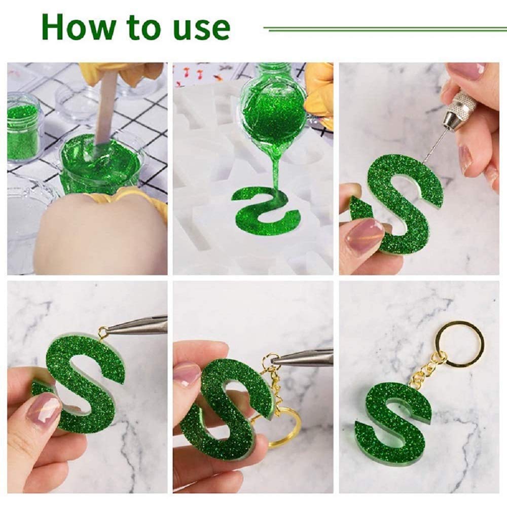 HASTHIP Alphabet Resin Casting Mold, Letter and Numbers Resin Moulds, DIY Letter Key Chain, Pendant, Jewelry Making Molds for Resin, Silicone Epoxy Resin Moulds