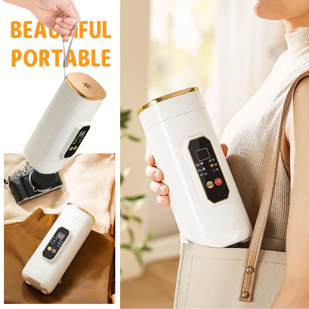 Supvox 650ml Electric Kettle with 6 Preset Modes Thermal Water Bottle Stainless Steel Liner LCD Temperature Display Travel Electric Kettle Multipurpose Travel Electric Thermal Kettle with Lanyard