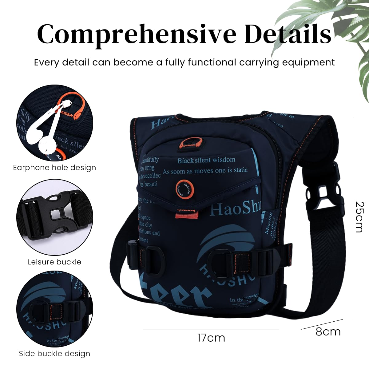 GUSTAVE Waist Bag for Men, Unisex Crossbody Bags, Nylon Multi-Pocket Thigh Bag, Fanny Bag Strap to Leg or Hip for Camera, Motorcycling, Outdoor, Hiking, Adventure and Travel