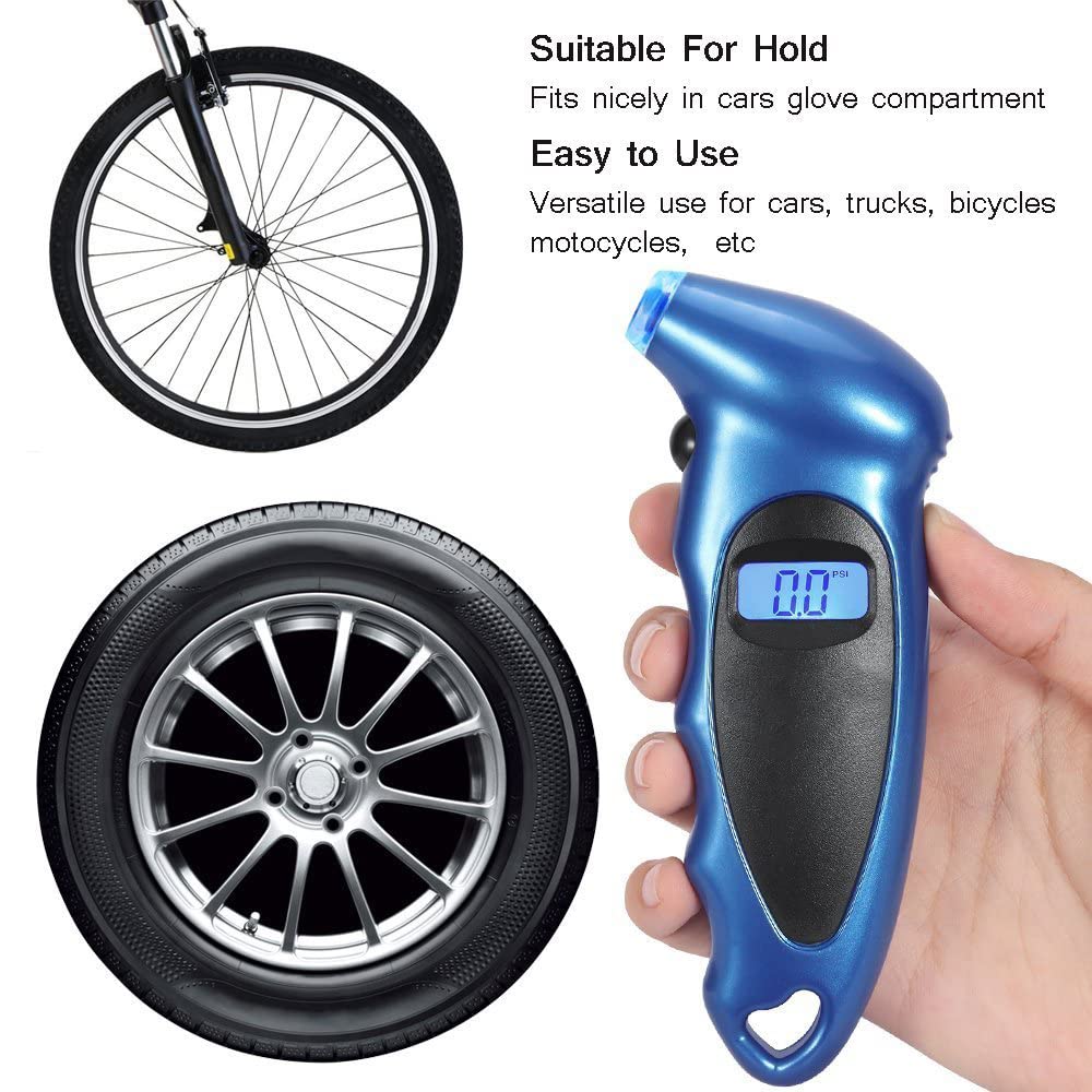 STHIRA Tyre Pressure Gauge Digital, Tyre Air Pressure Gauge 150 PSI 4 Settings for Car Truck Bicycle with Backlit LCD and Non-Slip Grip Blue
