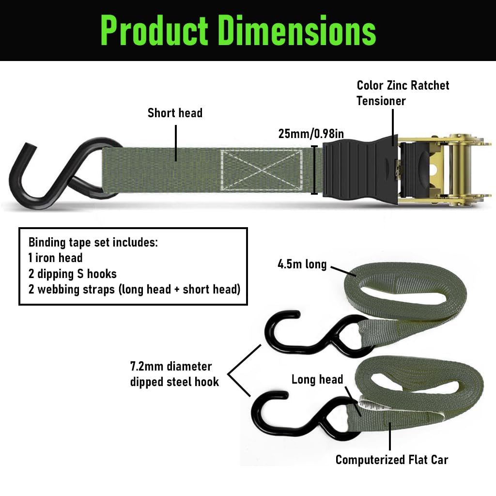 HASTHIP® 2 Pack 25MM Retractable Ratchet Straps, 1600lb Break Strength — Haul Motorcycles, Boats, and Appliances
