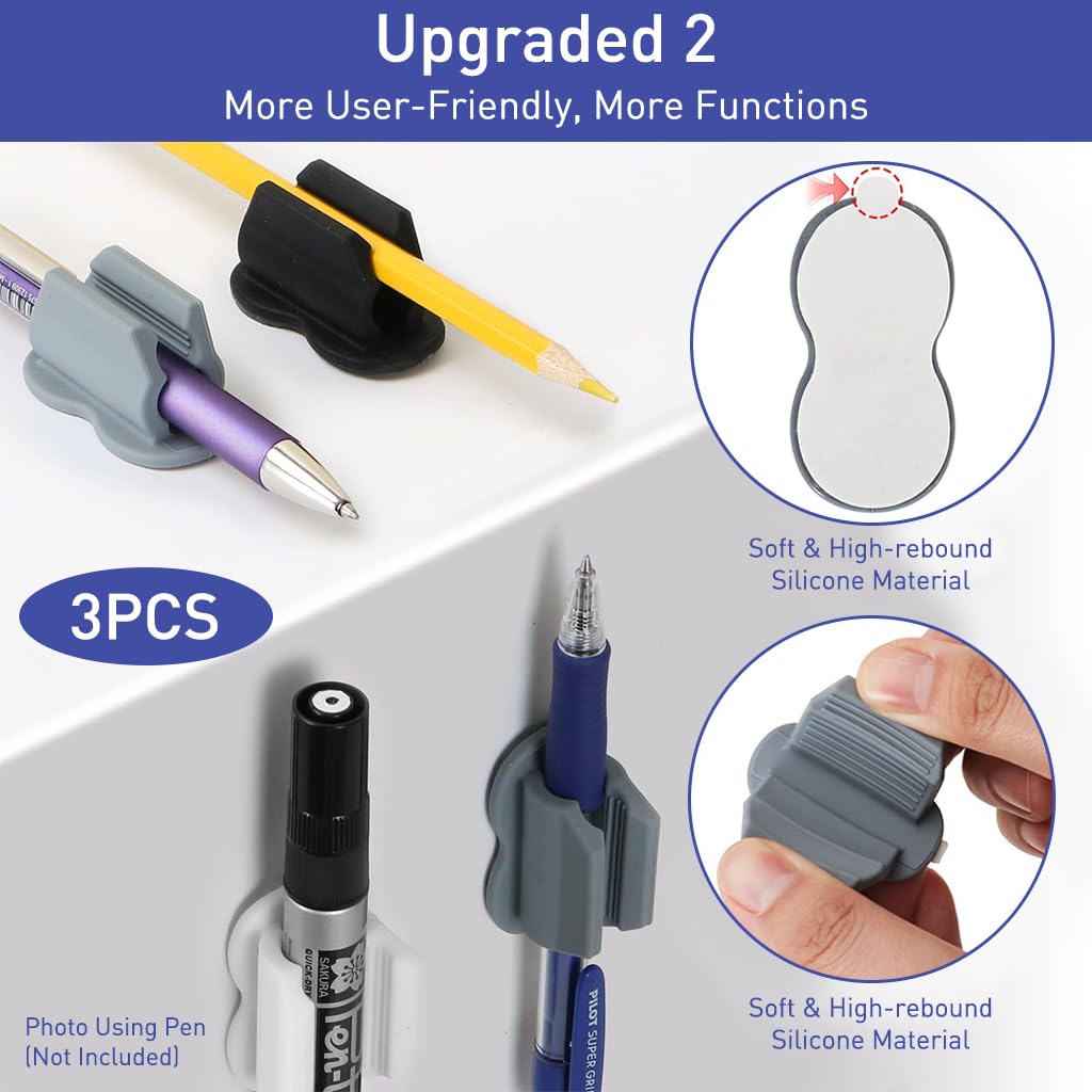 HASTHIP 3Pcs Silicone Pen Holder Self Adhesive Pen Holder Cable Organizer Cable Holder Anti-slip Silicone Cable Holder Organizer for Wall, Desk, Dry Erase Board