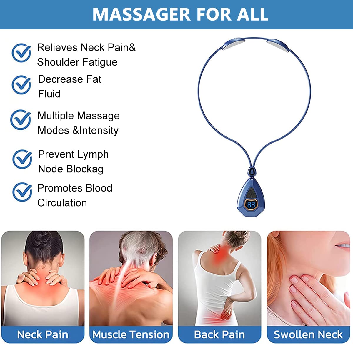 HANNEA EMS Electric Neck Massager Relief Neck Pain, Mini Neck Massager with 5 Modes, Smart Neck Massager Heat Therapy, Lightweight Electric Pulse Neck Massager for Travel, Home and Office Use